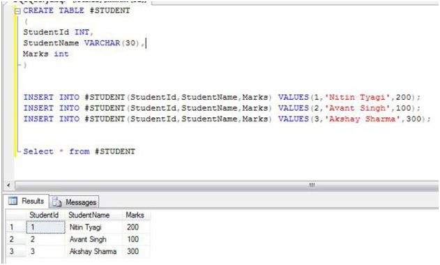 Local Temporary table